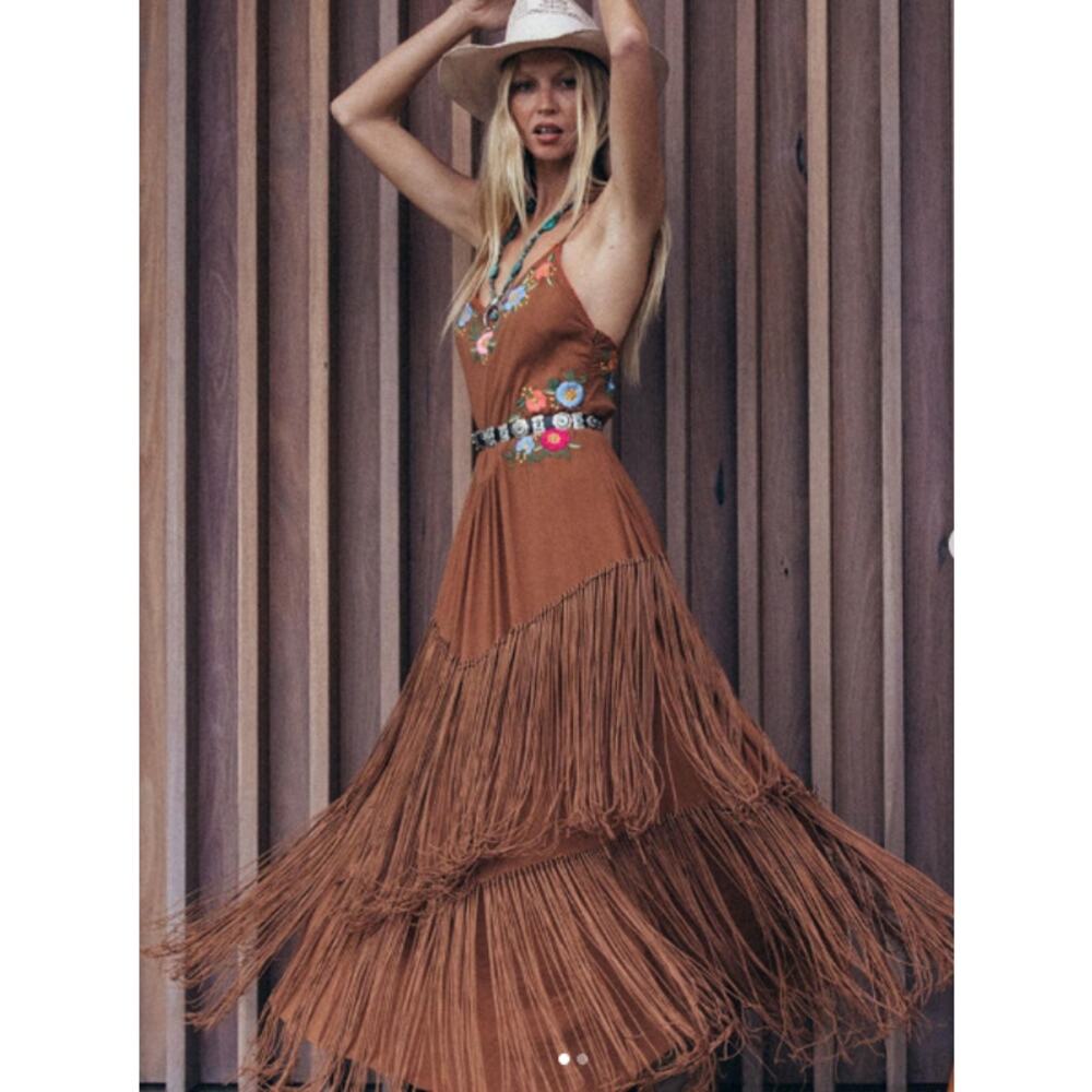 BNWT Chasing Unicorns After Midnight Fringe Maxi Dress